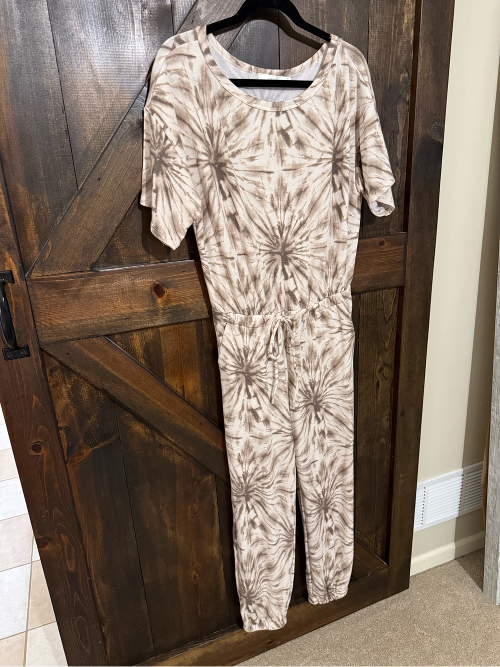 Lush Taupe Tie-Dye Short Sleeve Jumpsuit